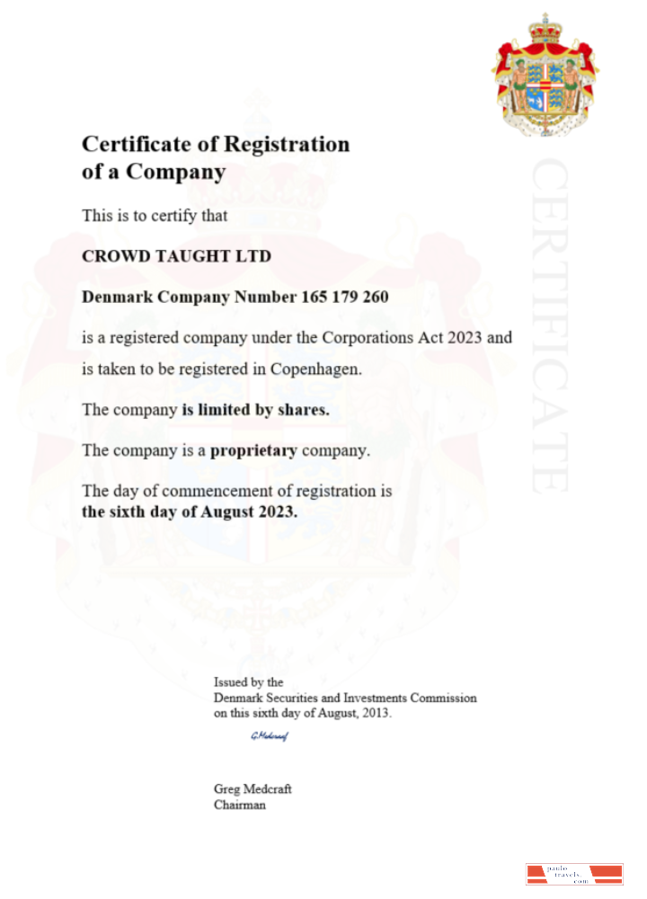 Denmark  certificate of registration Word and PDF template